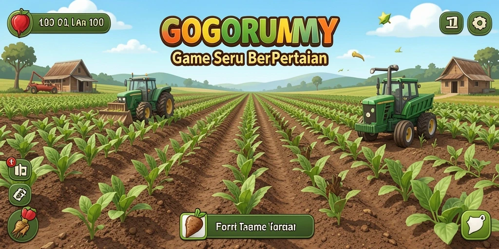 Tampilan gameplay GOGORUMMY dengan aktivitas bertani yang seru.