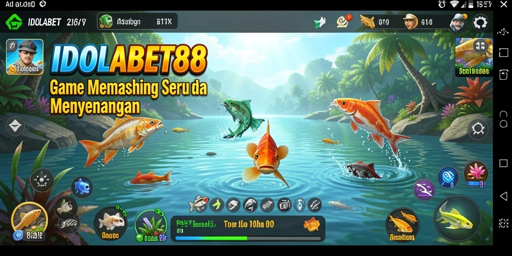 Screenshot gameplay <strong>IDOLABET88</strong> saat memancing ikan besar di danau.