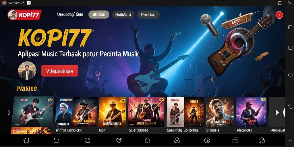 Tampilan gameplay KOPI77 dengan fitur musik interaktif dan sosial.