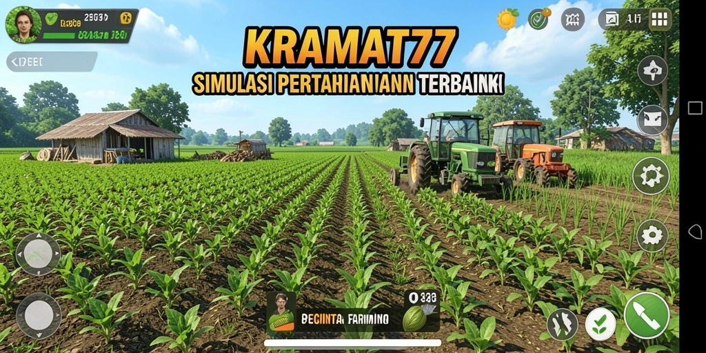 Tampilan gameplay KRAMAT77 yang menampilkan ladang pertanian yang subur.