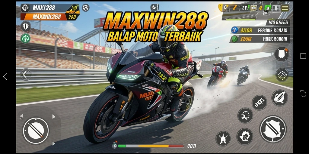 Screenshot gameplay balap motor yang mendebarkan.