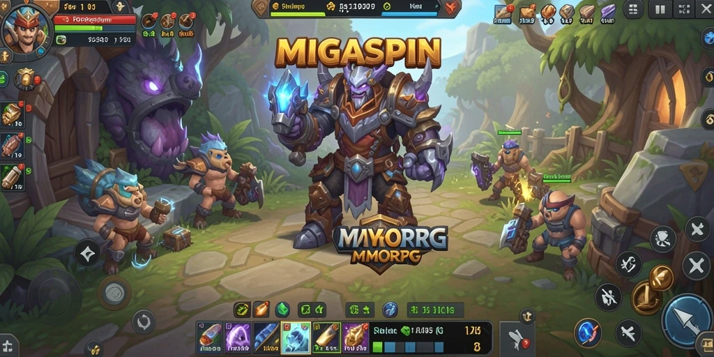 Screenshot MIGASPIN menampilkan pertarungan gameplay yang mendebarkan di dunia MMORPG.