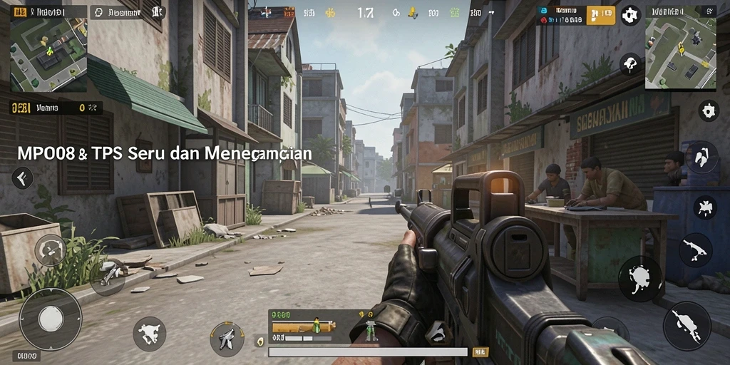 Screenshot utama MPO08 menampilkan aksi tembak-menembak yang mendebarkan.