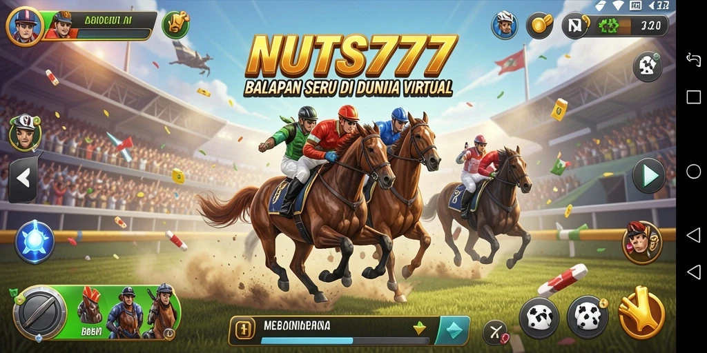 Screenshot gameplay seru di NUTS777 menunjukkan aksi balapan mendebarkan.